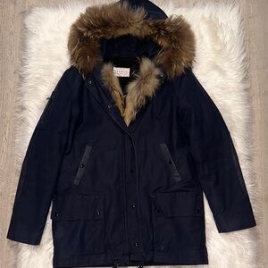Women's Dark Blue Parka with real raccoon Fur
